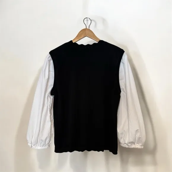 TALBOTS Slip Over Sweater Vest Blouse Mix Black White Balloons Sleeves Size XL