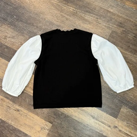 TALBOTS Slip Over Sweater Vest Blouse Mix Black White Balloons Sleeves Size XL