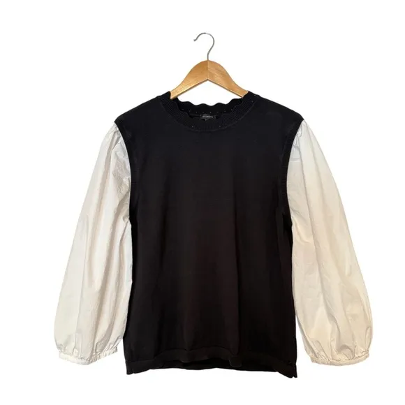 TALBOTS Slip Over Sweater Vest Blouse Mix Black White Balloons Sleeves Size XL