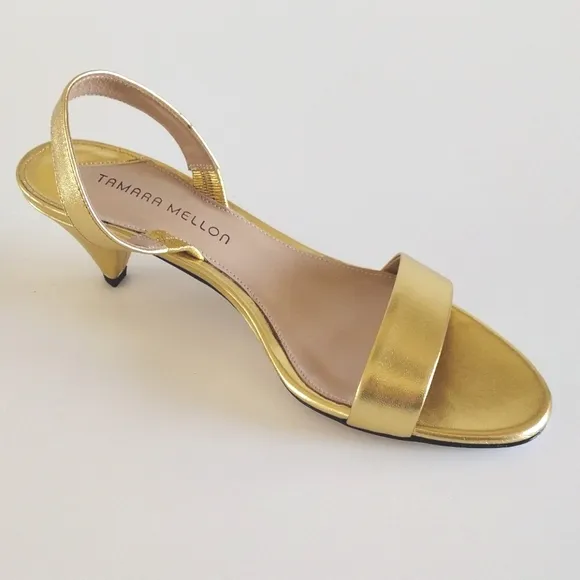 *Tamara Mellon gold leather slingback heels
