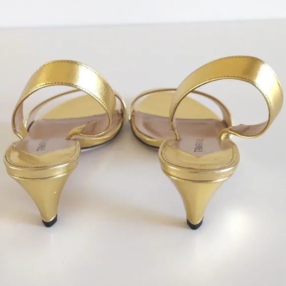 *Tamara Mellon gold leather slingback heels