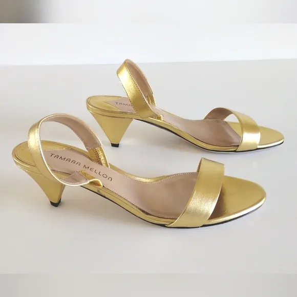 *Tamara Mellon gold leather slingback heels