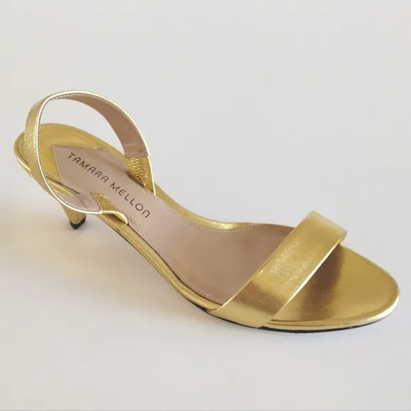 *Tamara Mellon gold leather slingback heels