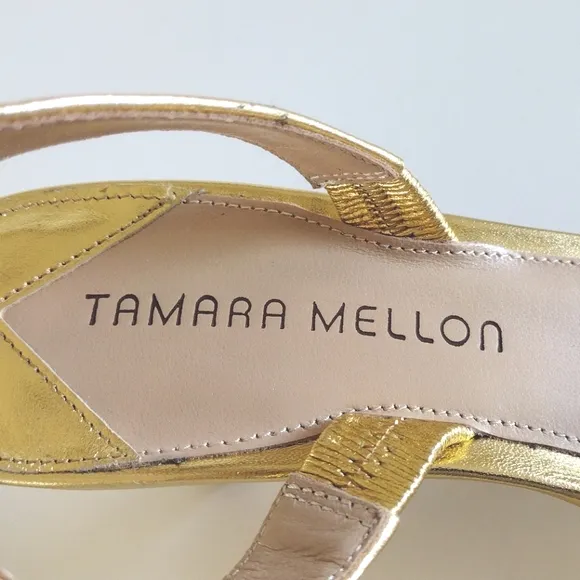 *Tamara Mellon gold leather slingback heels