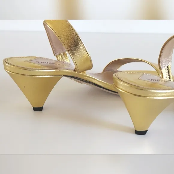 *Tamara Mellon gold leather slingback heels