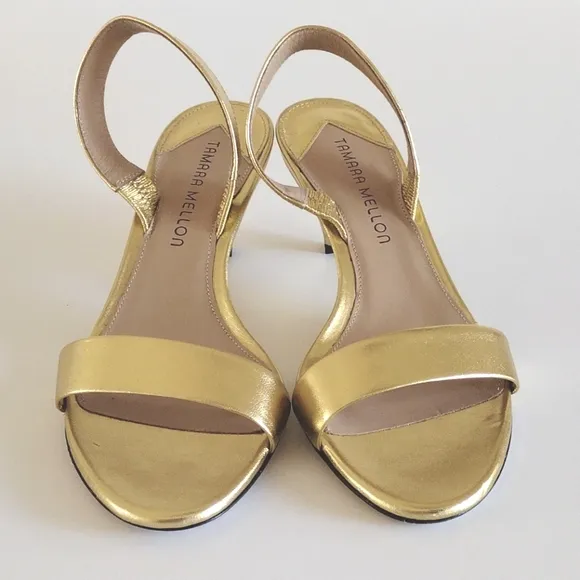 *Tamara Mellon gold leather slingback heels