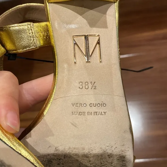 Tamara Mellon / Slingback Cone-Heel Gold Sandal 38.5 8.5