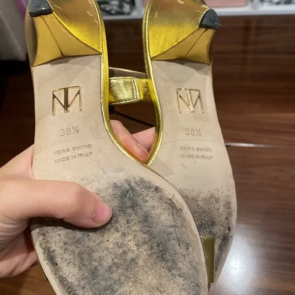 Tamara Mellon / Slingback Cone-Heel Gold Sandal 38.5 8.5