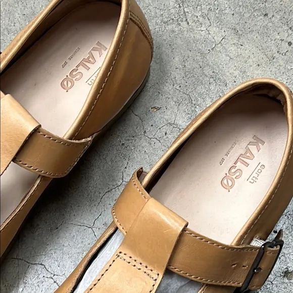 Tan Leather Mules with T-Strap Design