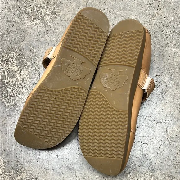 Tan Leather Mules with T-Strap Design