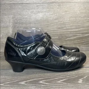Taos Dutchess Women’s Sz 8.5 Black Leather Hook &amp; Loop Mary Jane Kitten Heels
