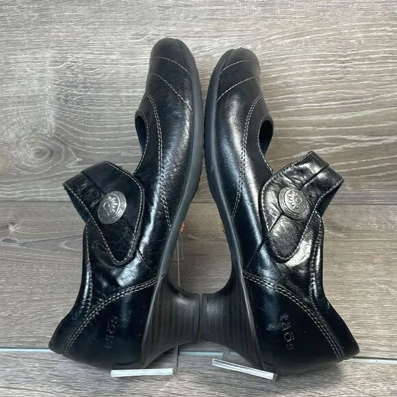 Taos Dutchess Women’s Sz 8.5 Black Leather Hook &amp; Loop Mary Jane Kitten Heels
