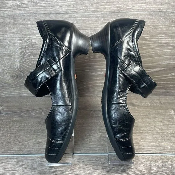 Taos Dutchess Women’s Sz 8.5 Black Leather Hook &amp; Loop Mary Jane Kitten Heels