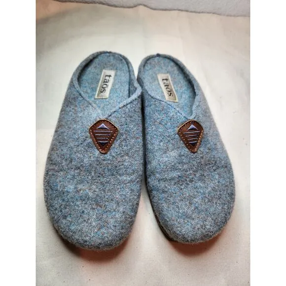 Taos My Sweet Wool Felt Slippers Blue Clogs Cork Sole Comfort EU 37 US 6.5–7