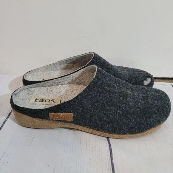TAOS Size 41 Woolery Charcoal Wool Open Back Clog Shock Absorber