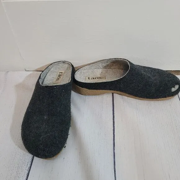 TAOS Size 41 Woolery Charcoal Wool Open Back Clog Shock Absorber