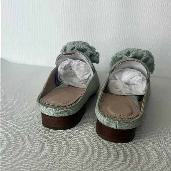 Taryn Rose Green Mules with Floral Embellishments
