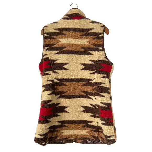 Tasha Polizzi Hampton Blanket Vest Sherpa Women L Snap Front Red Cream Tan NEW
