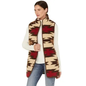 Tasha Polizzi Hampton Blanket Vest Sherpa Women M Snap Front Red Cream Tan NEW