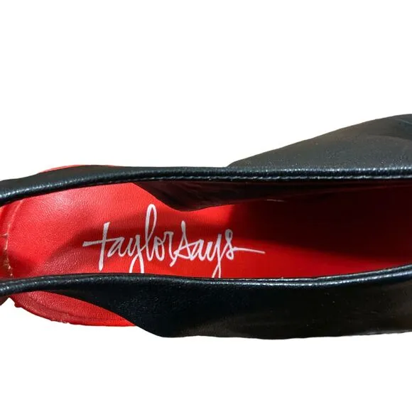 Taylor Says Black Paige Size 7.5M Slingback Skull Graphic Peep Toe Heels