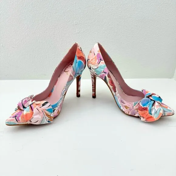 Ted Baker London Pastel Rymiiah Art Print Bow Heels Women's 36 NEW