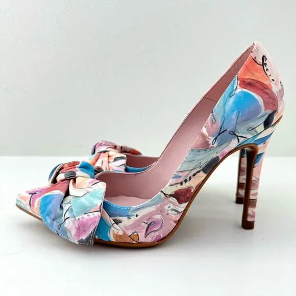 Ted Baker London Pastel Rymiiah Art Print Bow Heels Women's 36 NEW