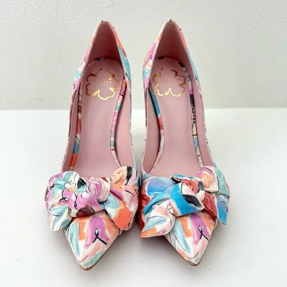 Ted Baker London Pastel Rymiiah Art Print Bow Heels Women's 36 NEW