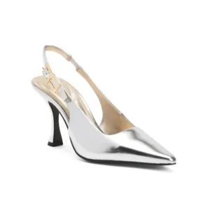TED BAKER Silver Leather Lola T Buckle Slingback Heels