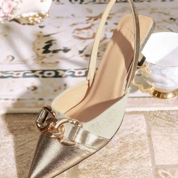 TEMP PRICE DROP!!!! -  Women's Vintage Floral Patchwork Slingback Kitten Heels