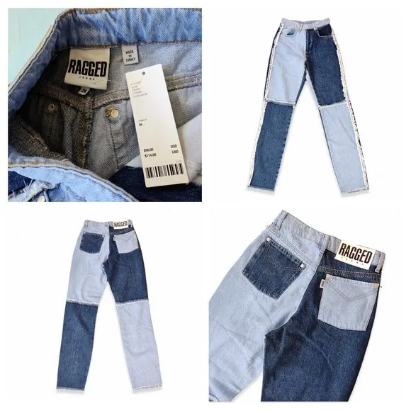 The Ragged Priest patchwork colorblock high waisted denim mom jeans