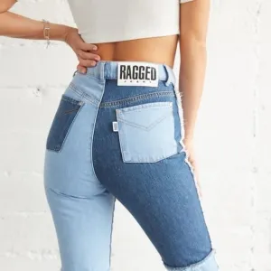 The Ragged Priest patchwork colorblock high waisted denim mom jeans