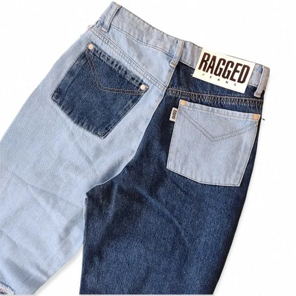 The Ragged Priest patchwork colorblock high waisted denim mom jeans
