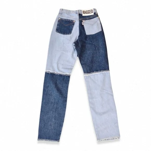 The Ragged Priest patchwork colorblock high waisted denim mom jeans