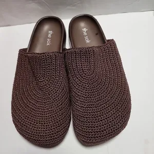 The Sak Bolinas Crochet Clogs Bamboo Static Heather Brown Fabric Flat Size 9