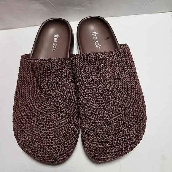 The Sak Bolinas Crochet Clogs Bamboo Static Heather Brown Fabric Flat Size 9