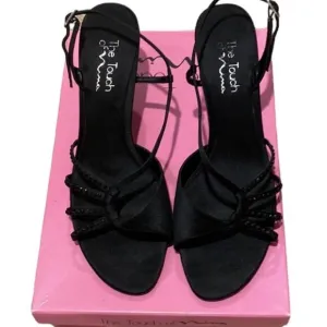 The Touch of Nina Geena Sz 9.5 9 1/2 kitten heel sandal Black Bling Open Toe low