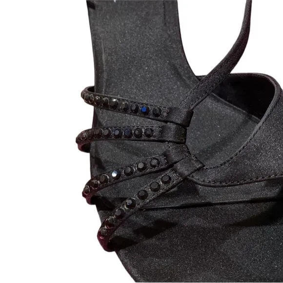 The Touch of Nina Geena Sz 9.5 9 1/2 kitten heel sandal Black Bling Open Toe low