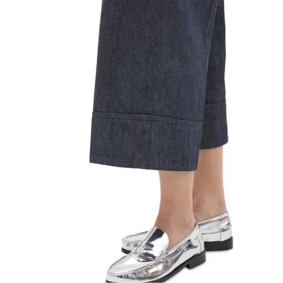 THEORY Cuff Denim Pants COLOR: IndigoSIZE: 31/Flare Wide Leg Jeans High-Waisted