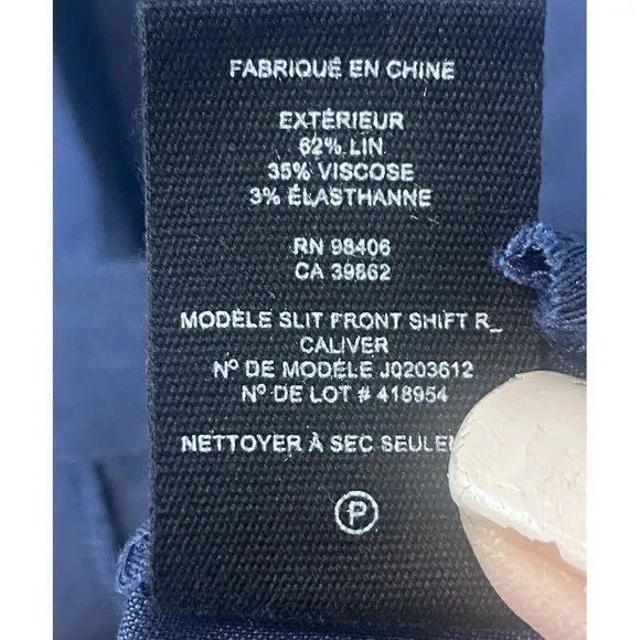 THEORY FRONT SLIT LINEN BLEND SHIFT DRESS CRUNCH Navy Size S $325