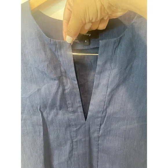 THEORY FRONT SLIT LINEN BLEND SHIFT DRESS CRUNCH Navy Size S $325