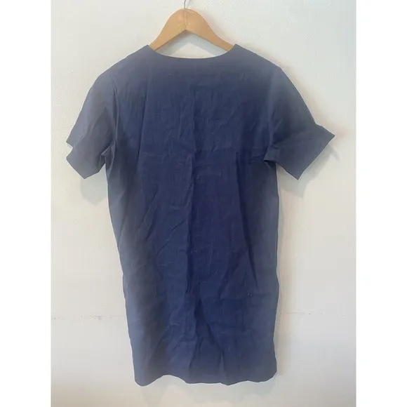 THEORY FRONT SLIT LINEN BLEND SHIFT DRESS CRUNCH Navy Size S $325