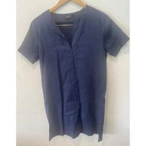 THEORY FRONT SLIT LINEN BLEND SHIFT DRESS CRUNCH Navy Size S $325