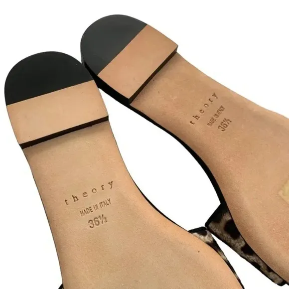 Theory Jasper Cheetah Slide Sandal Mules Black Size 6.5 NWT in Box