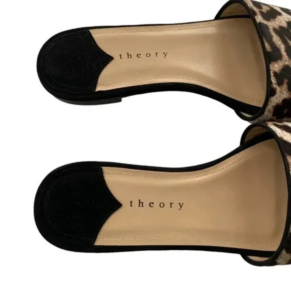 Theory Jasper Cheetah Slide Sandal Mules Black Size 6.5 NWT in Box