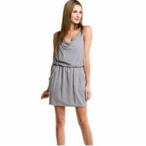 Theory Jaylyn Gray Draped Cowl Neck Asymmetric Strap Pocket Tank Mini Dress 4