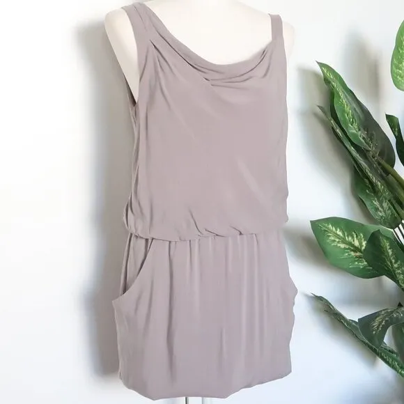 Theory Jaylyn Gray Draped Cowl Neck Asymmetric Strap Pocket Tank Mini Dress 4