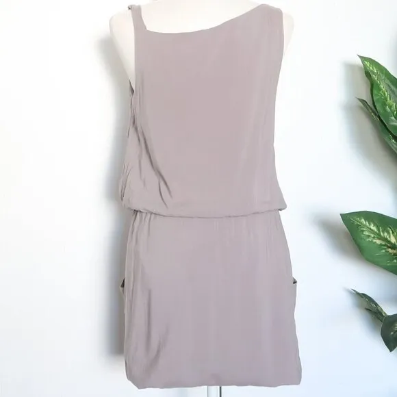 Theory Jaylyn Gray Draped Cowl Neck Asymmetric Strap Pocket Tank Mini Dress 4