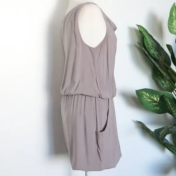 Theory Jaylyn Gray Draped Cowl Neck Asymmetric Strap Pocket Tank Mini Dress 4
