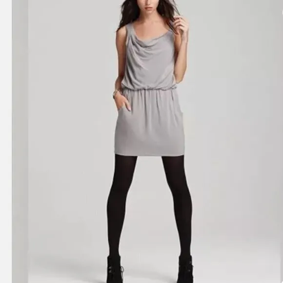 Theory Jaylyn Gray Draped Cowl Neck Asymmetric Strap Pocket Tank Mini Dress 4