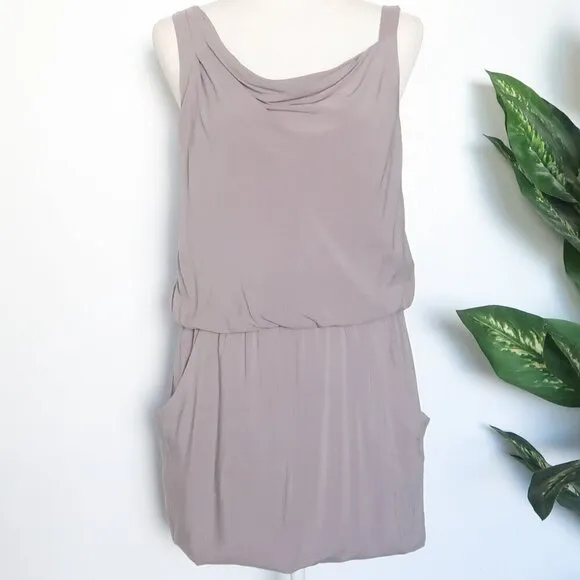 Theory Jaylyn Gray Draped Cowl Neck Asymmetric Strap Pocket Tank Mini Dress 4